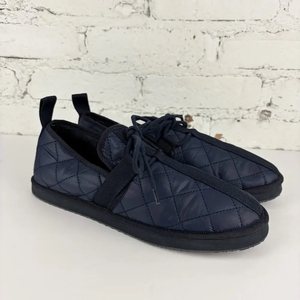 J. Crew Quilted Chore Blue Nylon Slip On Slipper Loafers 8